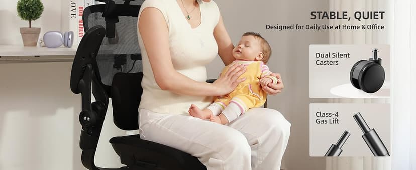 CabLady S2 Petite Office Chair for Women & Small Frames - 330lb Capacity, 4D Adjustable Lumbar/Headrest, Flip-Up Arms & Footrest, Ergonomic Desk Chair
