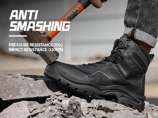 KGJIANDA Steel Toe Boots for Men Work Boots for Men Breathable High Top Work Shoes Lightweight Indestructible Safety Shoes Industry Construction Safety Footwear