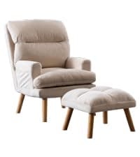 INZOY Modern Accent Chair with Ottoman for Small Space, Club Chair with Ottoman Set, Comfy Fabric Barrel Reading Chairs for Living Room Bedroom, Round Reading Chair with Foot Rest, Flower Pattern