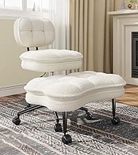 DurayLoly Ergonomic Cross Legged Chair 360° Swivel Meditation Chair with Wheels, Height Adjustable Seat for ADHD, Strong Lumbar Support,Home Office Furniture, Teddy Fabric,White
