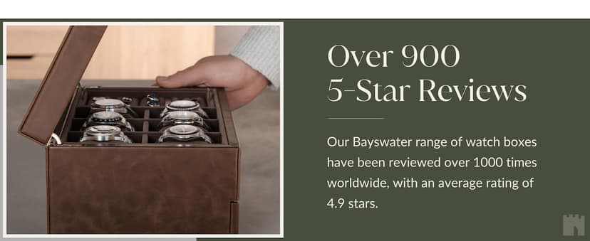 TAWBURY 6 Slot Watch Box for Men - Luxury Watch Jewelry Box for Men with Storage for Sunglasses, Cufflinks | Men's Jewelry Box with Watch Storage | Watch Display Case (Brown)