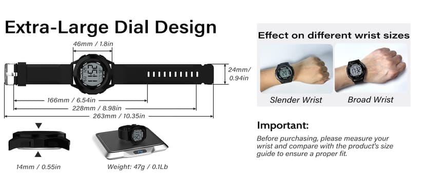 SOCICO Mens Digital Watch Sports Waterproof Outdoor Large Face Military Watches with Stopwatch Back Light Alarm Date Display