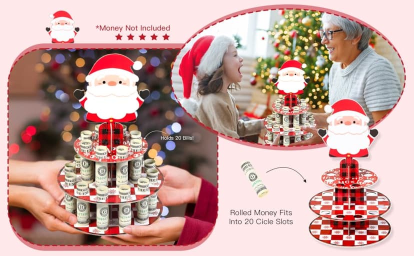 Santa Claus Cash Cake Stand Surprise Xmas Gift Ideas for Him Her Son Daughter Grandkids Crafterlife Christmas Money Holder for Christmas Cash Gifts B0D9ND5QXH