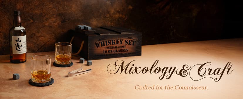 Mixology & Craft Whiskey Gift Set, Whiskey Glass Set with Rustic Wooden Crate, 8 Granite Whiskey Rocks Chilling Stones, 10oz Crystal Glasses | Great Holiday, Secret Santa or White Elephant Gift B08F7NRWQX