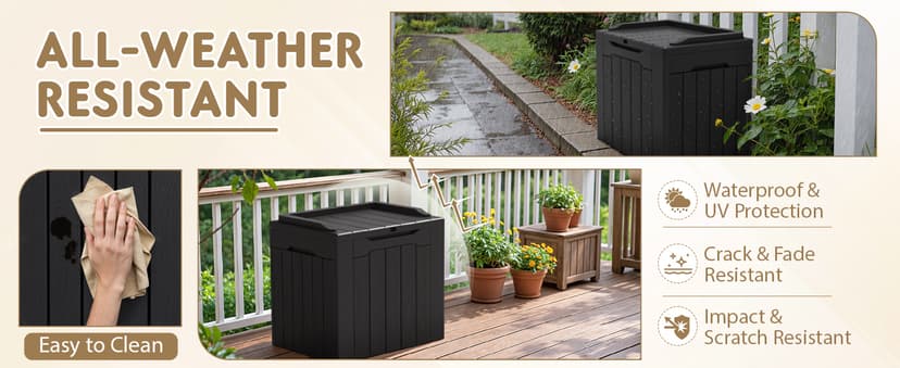 Devoko 30 Gallon Resin Deck Box Waterproof Outdoor Storage Box for Patio Furniture Pool Accessories Indoor Storage for Cushion Garden Tools (30 Gallon, Black)