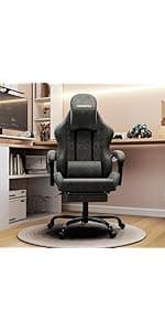 Gaming Chair Big and Tall, Green Leather Video Game Chairs with Footrest, Padded Linkage Armrests & Large Headrest, Ergonomic Computer Chair 350lbs for Adults Gaming or Office Use