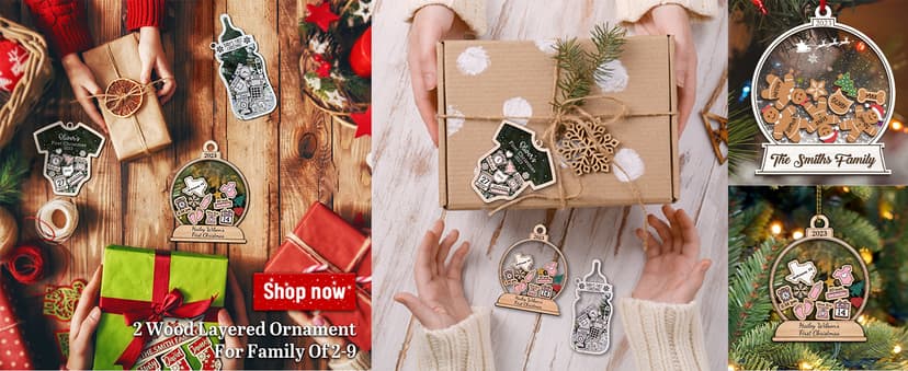 Personalized Christmas Ornaments 2025 - Snow Globe Personalized Ornaments for Family of 2,3,4,5,6,7,8,9,10 Members, Ginger Breads Custom Ornament Xmas Gift Idea