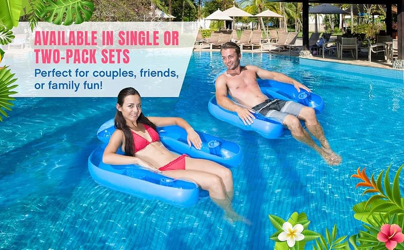 Poolmaster Paradise Water Chair, Inflatable Adult Pool Float Lounge Chair with Backrest, Armrests & Dual Cup Holders, Comfortable Floating Seat for Pool, Lake, Beach or River Relaxation