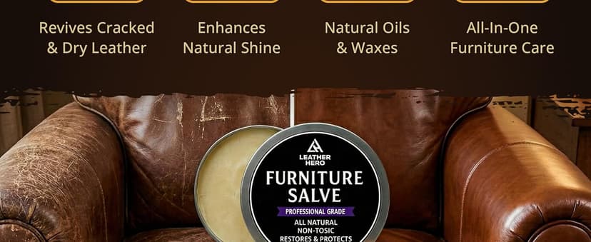 3-in-1 Furniture Salve for Leather & Wood – Polisher, Conditioner, & Restorer for Couches and Furniture- Leather Repair Salve with Brush & Buffing Pad- 5oz