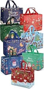 PARSUP Multifunctional Non-Woven Christmas Bags for Gifts Wrapping Shopping - Treat Bags with Handles, Xmas Party Supplies