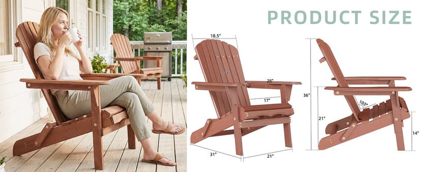 Wooden Folding Adirondack Chair Set of 4, Half Pre-Assembled Wood Lounge Chair for Outdoor Patio Garden Lawn Backyard Deck Pool Beach Firepit