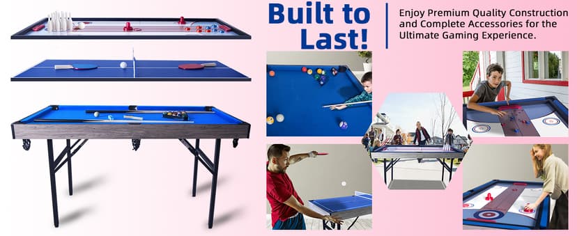 5in1 Multi-fuction Games Table,Folding Multi Game Combination Table Set with Ping Pong, Pool Billiards, Air Hockey, Bowling, and Shuffleboard for Indoor, Outdoor