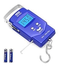 Fish Scale Luggage Scale Fishing Gear - 110lb Backlit LCD Display Digital Scale with Built-in Measuring Tape - Fishing Scale with 2 AAA Batteries, Pocket Size - Fishing Gifts for Men