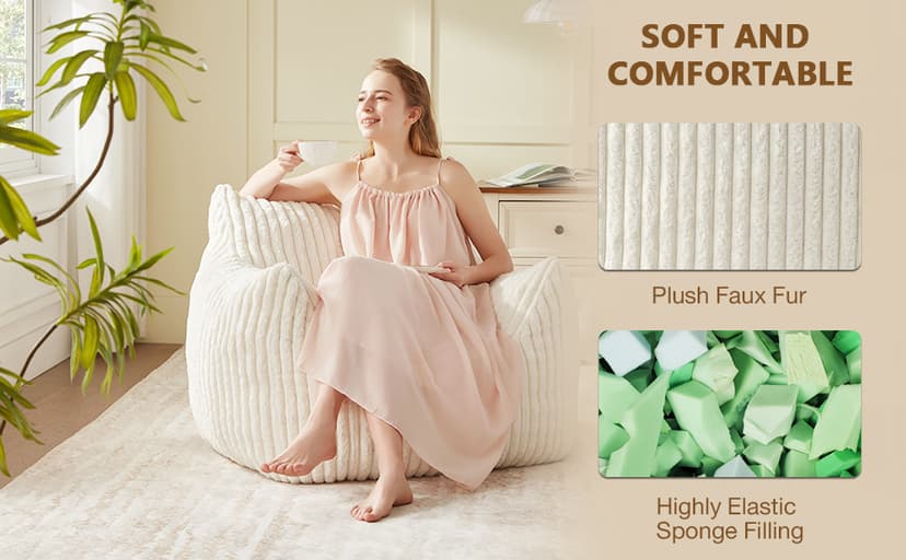 Achicsofar Giant Bean Bag Chairs for Adults Teens, Large Bean Bag Sofa Chairs with Filling Comfy Fuzzy BeanBag Chair with Armrests for Bedroom Living Room Reading