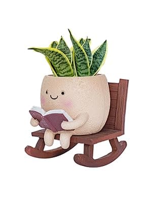 Rocking Chair Smiley Face Planter,Cute Plant Pots for Indoor Outdoor Plants,Succulent Pots with Drainage Hole,Unique Funny Flower Pot for Succulents,Plant Gifts for Mother's Day, Birthday, Christmas B0F59W5CR2