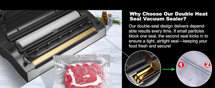 2025 Upgraded Precision Fast-Vacuum Sealer, LIWUNON Commercial Full Automatic Food Vacuum Sealer Machine, Double Heat Seal, Built-in Cutter&Bag Storage, Powerful Food Vacuum Saver, 2 Bag Rolls&hose