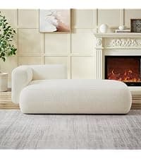 Upholstered Chaise Lounge Chair Indoor with Ottoman Boucle Chaise Lounge Fluffy Reading Chairs for Office Living Room Bedroom Relaxing (Boucle Biege)