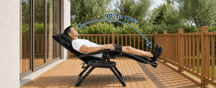 HOMSHADE Oversized Zero Gravity Chair, 33In XXL Outdoor Recliner Chair w/Removable Cushion&Headrest, Reclining Patio Chairs for Indoor, Camping Lounge Chair with Footrest, Support 500LBS, Black