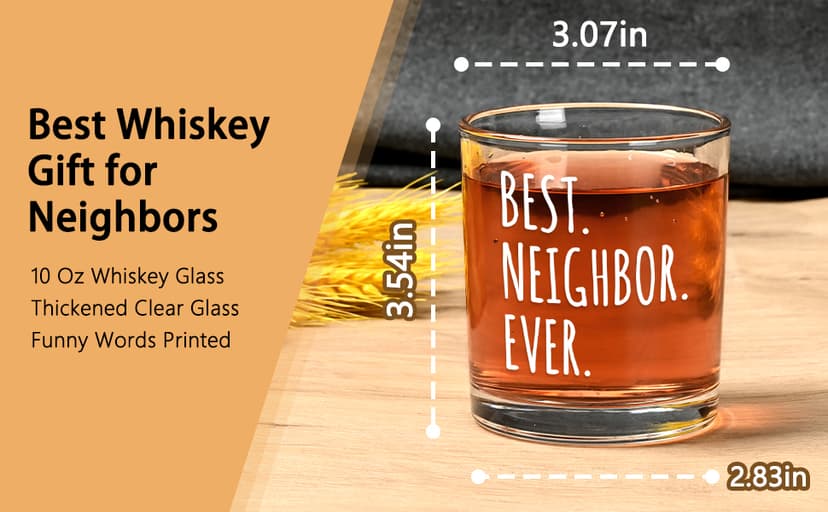 Futtumy Best Neighbor Ever Whiskey Glass, Farewell Gifts for Neighbors, Moving Away Housewarming Goodbye Welcome Appreciation New Neighborhood Novelty Christmas Gift, 10 Oz Old Fashioned Glass