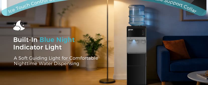 OSTBA Water Dispenser with Ice Maker for 3 & 5 Gallon Bottles, Top Loading Water Cooler with Hot Cold & Room Temperature Water, Bullet Ice Maker, Child Safety Lock for Home Office