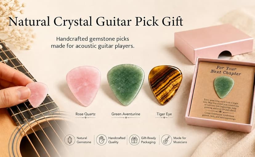 Natural Crystal Guitar Pick Gift for Guitar Players, Handmade Gemstone Plectrum for Acoustic Guitar, Inspirational Music Gift for Practice, Performance, Graduation, New Beginnings (Green Aventurine) B0GWLBSZFJ