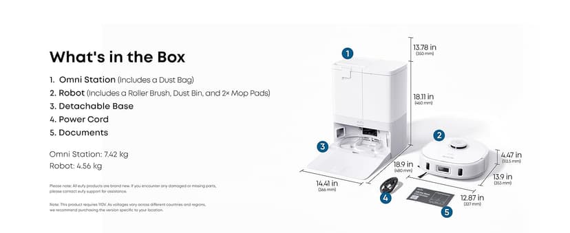 eufy X10 Pro Omni Robot Vacuum and Mop Combo, Incredible Suction, Dual Mops with 12 mm Auto-Lift and Carpet Detection, AI Obstacle Avoidance, Auto Mop Washing&Drying, Self-Emptying, White