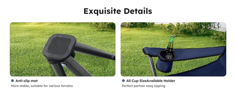 ALPHA CAMP Camping Chairs 350LBS Capacity, Heavy Duty Folding Chair with 4-Can Cooler Bag, Portable Outdoor Chair with Cup Holder for Adults, Collapsible for Tailgating, Beach, Fishing