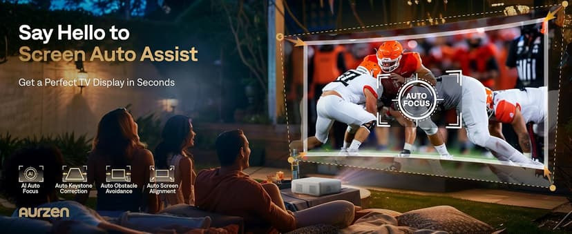 Aurzen EAZZE D1 Smart Projector with WiFi and Bluetooth, Netflix-Officially-Licensed, Auto Focus & Keystone, DoIby Audio, Zoom, Native 1080P Movie, Portable Outdoor Mini Projector, White