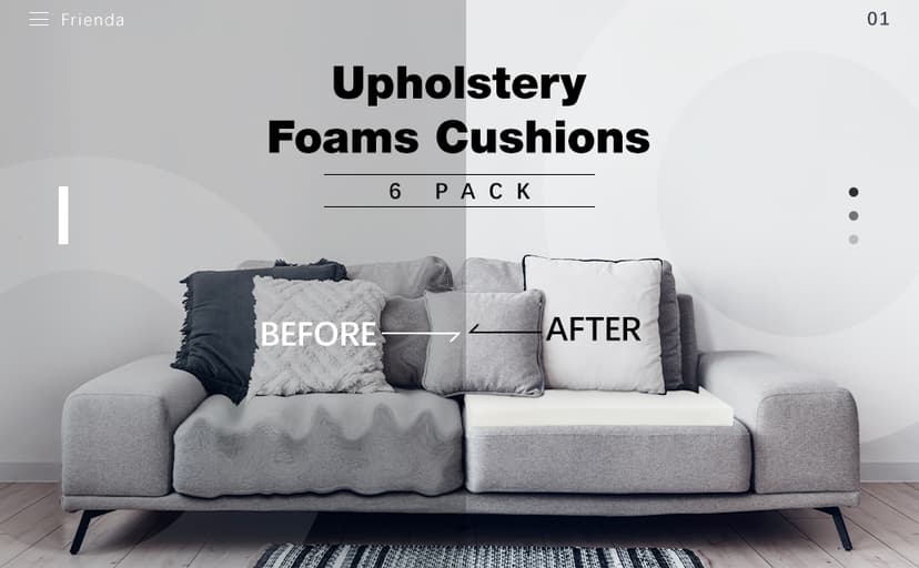 Frienda 6 Pack 2" X 20" X 20" Upholstery High Density Foam Cushion White Square Seat Replacement Cushion or Commercial Use Stuffing Craft Foam Couch Chair Padding DIY Projects
