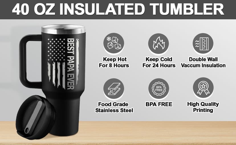 Best Papa Gifts for Fathers Day Christmas 40oz Travel Cup Insulated Tumbler with Handle & Straw ROSTANTEN Papa Gifts Birthday Gifts for Papa from Grandkids B0F5J1RJCL