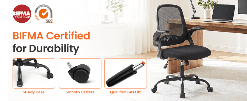 NEO CHAIR Office Chair Gaming Desk Computer Mesh Ergonomic Chair with Flip-up Arms Comfy Lumbar Support Adjustable Height Rolling Wheels Chair for Home Office (All Black)