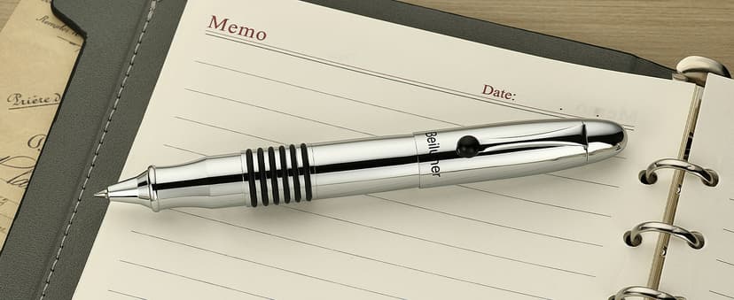 BEILUNER 320 Silver Chrome Rollerball - Stunning Luxury Pen with Chrome Finish, EDC, Heavy, Schmidt Black Ink Refill, Best Gift Set for Men & Women, Professional, Executive Office, Nice Classic Pens