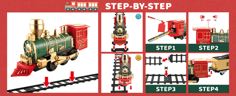 JQ JUQU Electric Train Set for Kids Ages 3-8, Battery Operated Toy Train with Lights and Sounds, 3 Cars and 10 Tracks for Christmas and Year Round Play