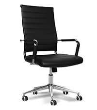 Okeysen Leather Office Desk Chair, Mid-Century Modern Leather Conference Room Chairs, Ergonomic Executive Ribbed Height Adjustable Swivel Rolling Chair for Home Office.