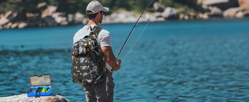 PLUSINNO Fishing Backpack with Tackle Boxes, Waterproof Fishing Sling Tackle Bag For Fishing Gear With Rod Holder, Fishing Gifts for Men With Fishing lures, Fishing pliers, Fish Lip Gripper.