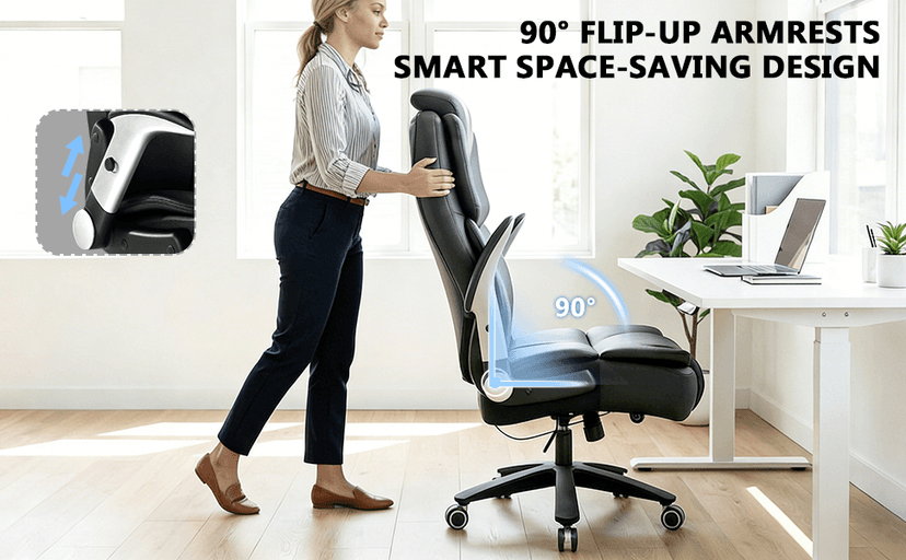 600lbs Big and Tall Office Chair, Heavy Duty Executive Desk Chair for Heavy People, Extra Wide PU Leather Computer Chair with 4" Adjustable Headrest & Air Lumbar Support
