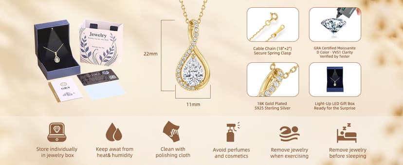 S925 Sterling Silver 18k Gold Plated Infinity Jewelry Gifts for Women Wife Her Girlfriend with Card in Light-Up Gift Box 2CT Moissanite Necklace Anniversary Birthday Gifts for Women Wife Her B0GTY9JBFT