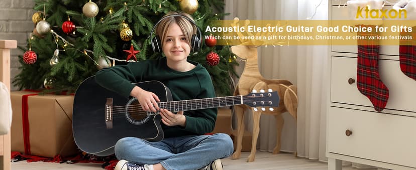 Ktaxon Full-Size Acoustic Electric Guitar with Amp, 41 Inch Basswood Body Guitars Kit for Beginner & Intermediate W/Bag, Strap, and Capo All Accessories Included (Black)