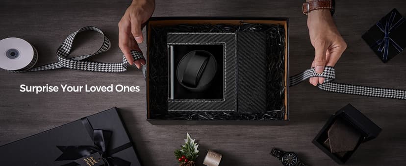 UnaMela Watch Winder for Automatic Watches: Automatic Single Watch Winder Box, Rotating Watch Case in Black Carbon Fiber Leather, Watch Rotator with Japanese Quiet Motor, Battery Powered or AC Adapter