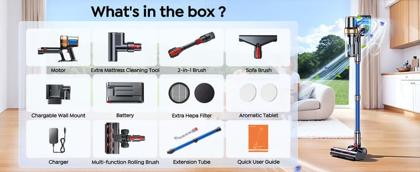 Cordless Vacuum Cleaner, 600W 50KPA 65Mins Vacuum Cleaners for Home, Upgraded Stick Vacuum with Extra Mattress Cleaning Tool, Self-Standing, Anti-Tangled Vacuum Cordless for Pet Hair/Floors/Carpets