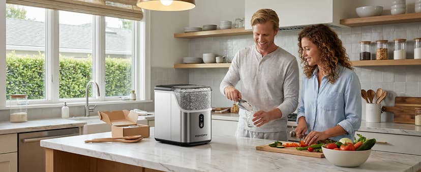 EUHOMY Nugget Ice Maker Countertop, Ready in 7 Mins, 35Lbs/24H Pebble Ice Maker Machine, Self-Cleaning Countertop Sonic Ice Makers with Ice Scoop&Basket, Pellet Ice Maker for Home, Stainless Steel