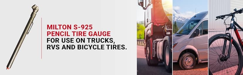 Milton S-925 Pencil Tire Pressure Gauge for Trucks, RV’s & Bicycle Tires, Single Head Chuck with Built-in Deflator Valve, Durable Plated Brass, Pressure Measured in PSI & kPa