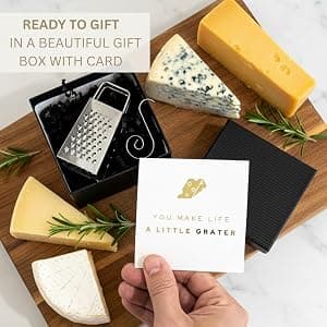 Gift Box and Card, Coworkers, Foodies, Stocking Stuffer, Real Stainless Steel, Ornament Hook, Birthday, Secret Santa Mini Cheese Grater Gift Set, You Make Life a Little Grater Funny Chef Gift B0G15M3C9S