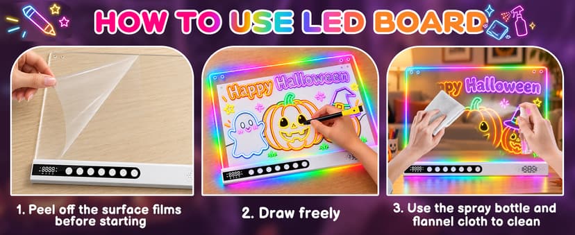 8 Colors, 8 Modes, 15 Light Effects with Music & Blue-Tooth, Doodle Neon Glow Pad Toys Gift for Girls/Boys/Kids 16" Rechargeable LED Drawing Board, Kids Birthday Christmas Gift B0GT9HHRJJ