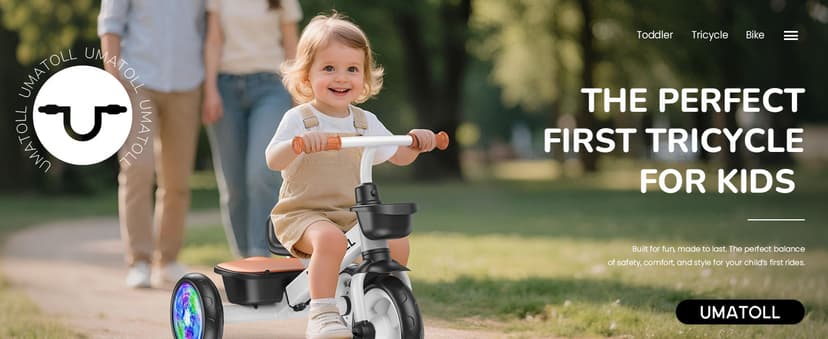 Adjustable Toddler Bike Outdoor Toys, Trike with Light up Wheels Umatoll Tricycle for Toddlers 2-5 Year Old, Birthday Gift for Boy Girl 2-4 B0DP9RKM21
