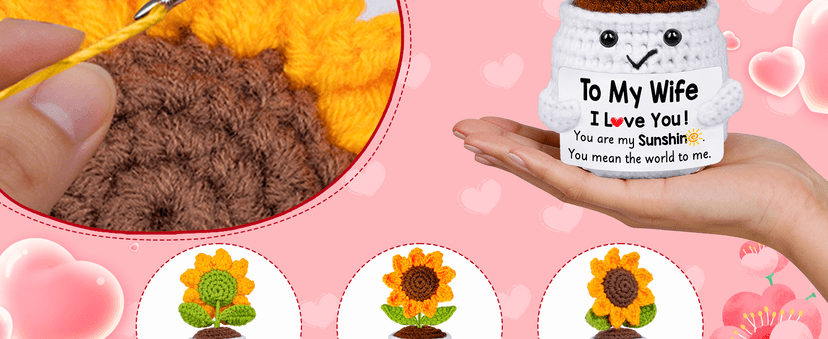 Gifts for Wife Her from Husband, To My Wife Handmade Crochet Mini Sunflower Doll, Valentines Anniversary Wedding Birthday Romantic Gifts for Women Her, Mothers Day I Love You Cute Sweet Gift for Wifey B0FBGBBDMK