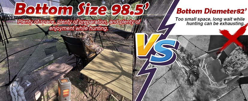 Wide Bottom Hunting Blind 1-3 Person with Portable Chair, 270 Degree See Through Pop up Ground Blinds for Deer Turkey Duck Hunting, Bow Hunting Adjust Windows with Silent Zipper