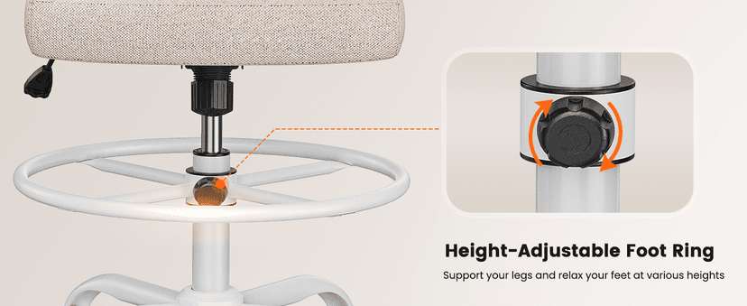 ErGear Drafting Chair,Tall Office Chair with Flip-Up Armrests, High Desk Chair Adjustable Height and Adjustable Footrest Ring, Ergonomic Standing Desk Chair with Lumbar Support, Khaki