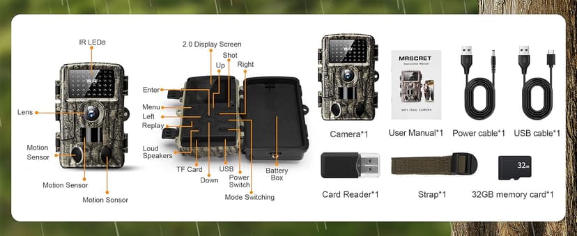 4K 60MP WiFi Trail Camera,Game Cameras with Night Vision Motion Activated Waterproof,Suitable for Outdoor Wildlife Detection, Monitoring Home Security