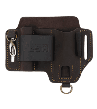 FESA Small Leather Tool Pouch - 5-in-1 Heavy Top Grain Leather Small Tool Pouch with a Steel Hammer Loop, 4 Pockets & Reinforced Heavy Duty Rivets - Fits Belts up to 3" - Handcrafted
